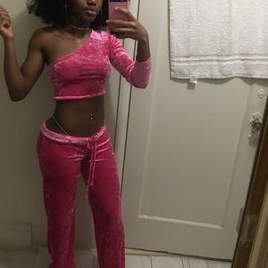 Hot Pink Crushed Velvet Two piece